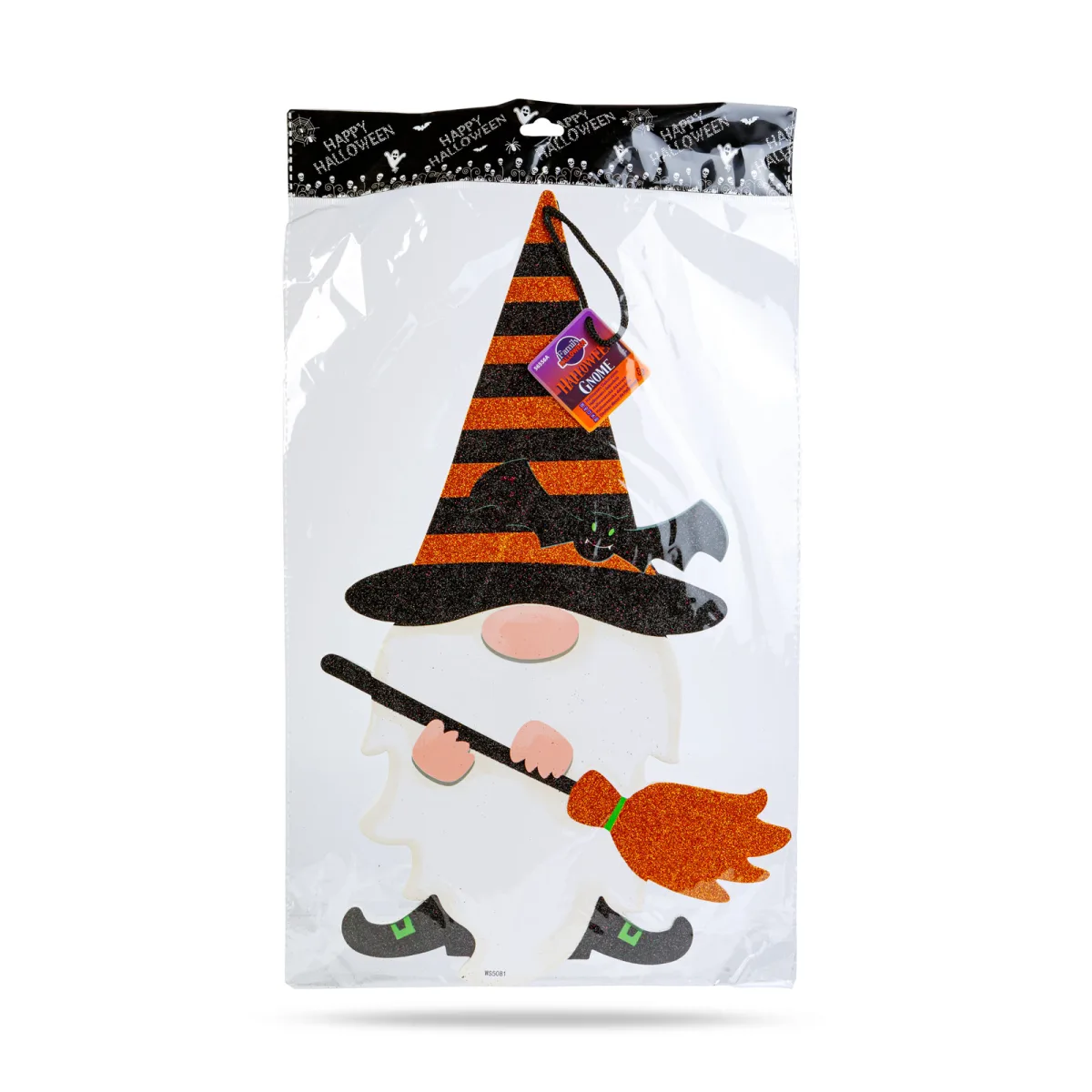 Decor Halloween elf agatat, spuma, 44x26 cm, portocaliu stralucitor, negru - imagine 3