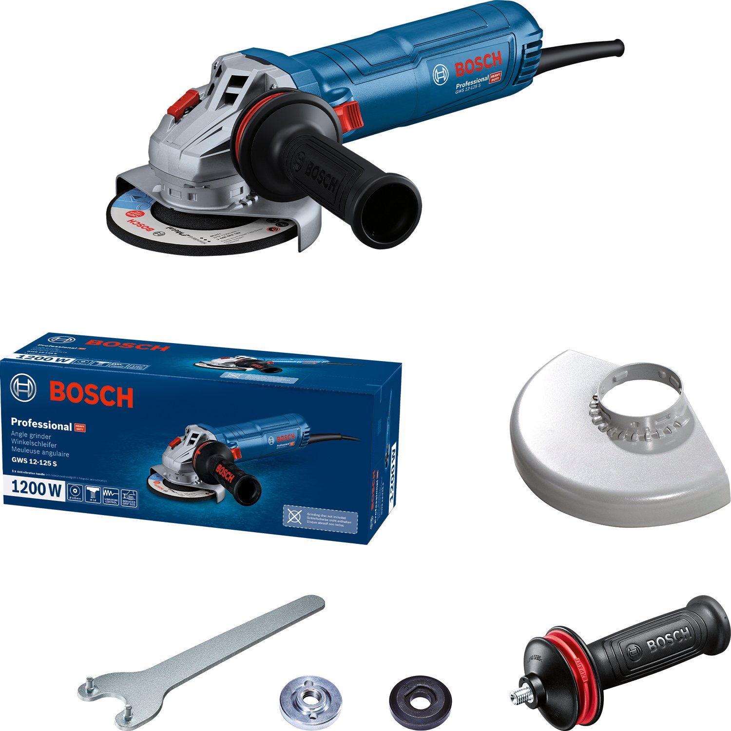 Polizor unghiular Bosch GWS 12-125S, D125mm, M14, 1200W + maner suplimentar