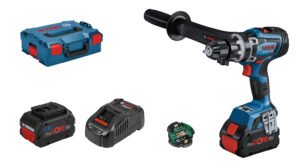 Bosch GSB 18V-150 C Masina de gaurit cu percutie brushless 150Nm + 2 acumulatori Li-Ion 18V +  incarcator 8 Ah + L-Boxx
