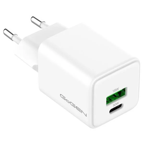 Incarcator de retea GoGEN ACHPDQ230W01, 1xUSB-C / 30W, 1xUSB-A / 18W, incarcare rapida, alb