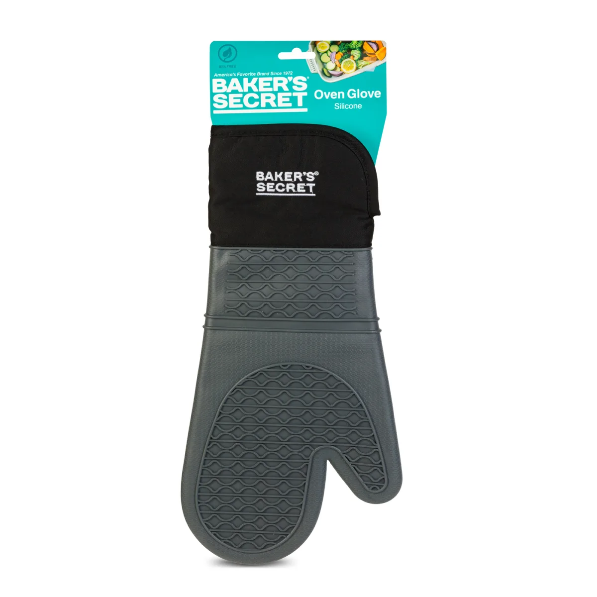 Manusa cuptor Baker's Secret silicon gri 38.5 cm, rezistenta la caldura si impermeabila cu protectie antebrat - imagine 3