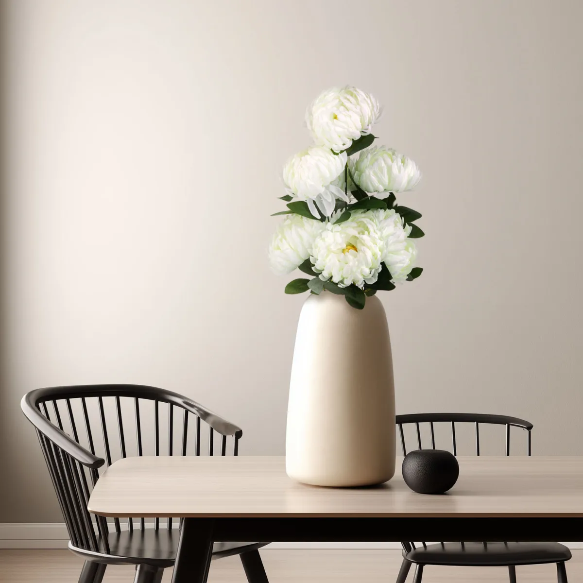 Crizantema artificiala alba 58 cm, floare decorativa realista pentru interior exterior