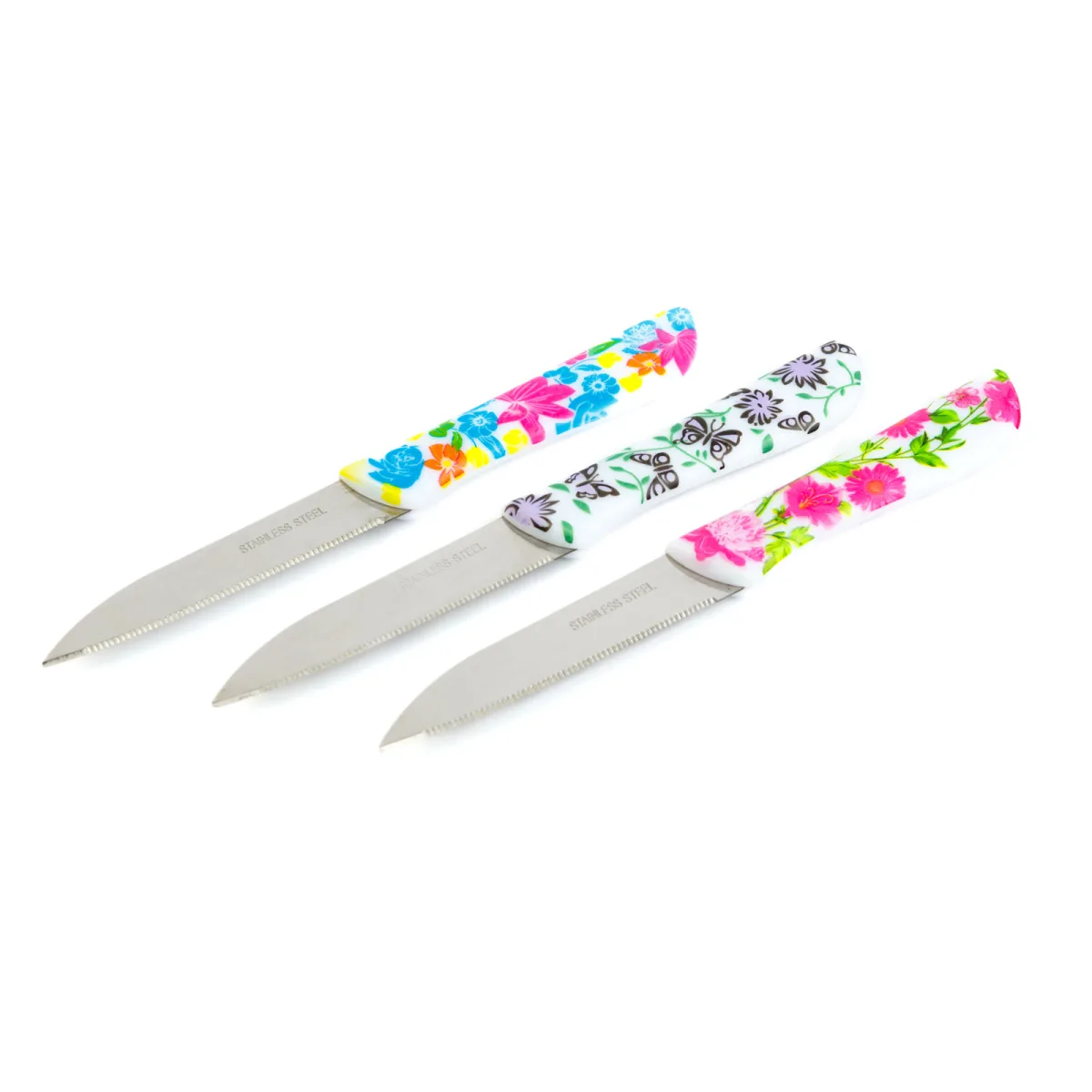 Kit cuțit de bucătărie - 16 cm - model de flori - 3 bucăți / pachet