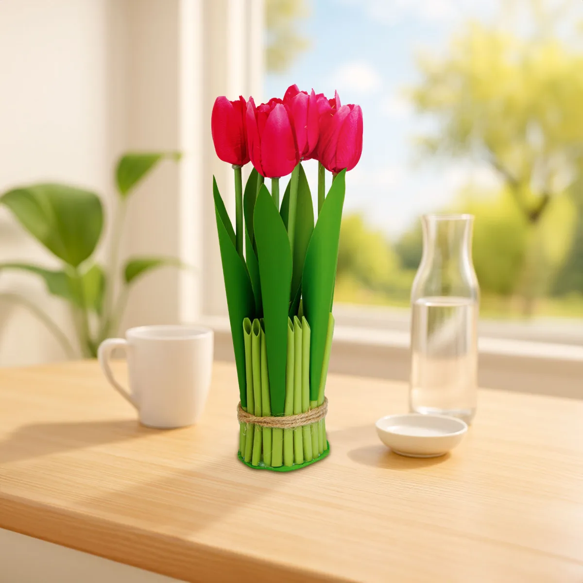 Decor plastic - lalele - rosu - 26 x 6.5 cm