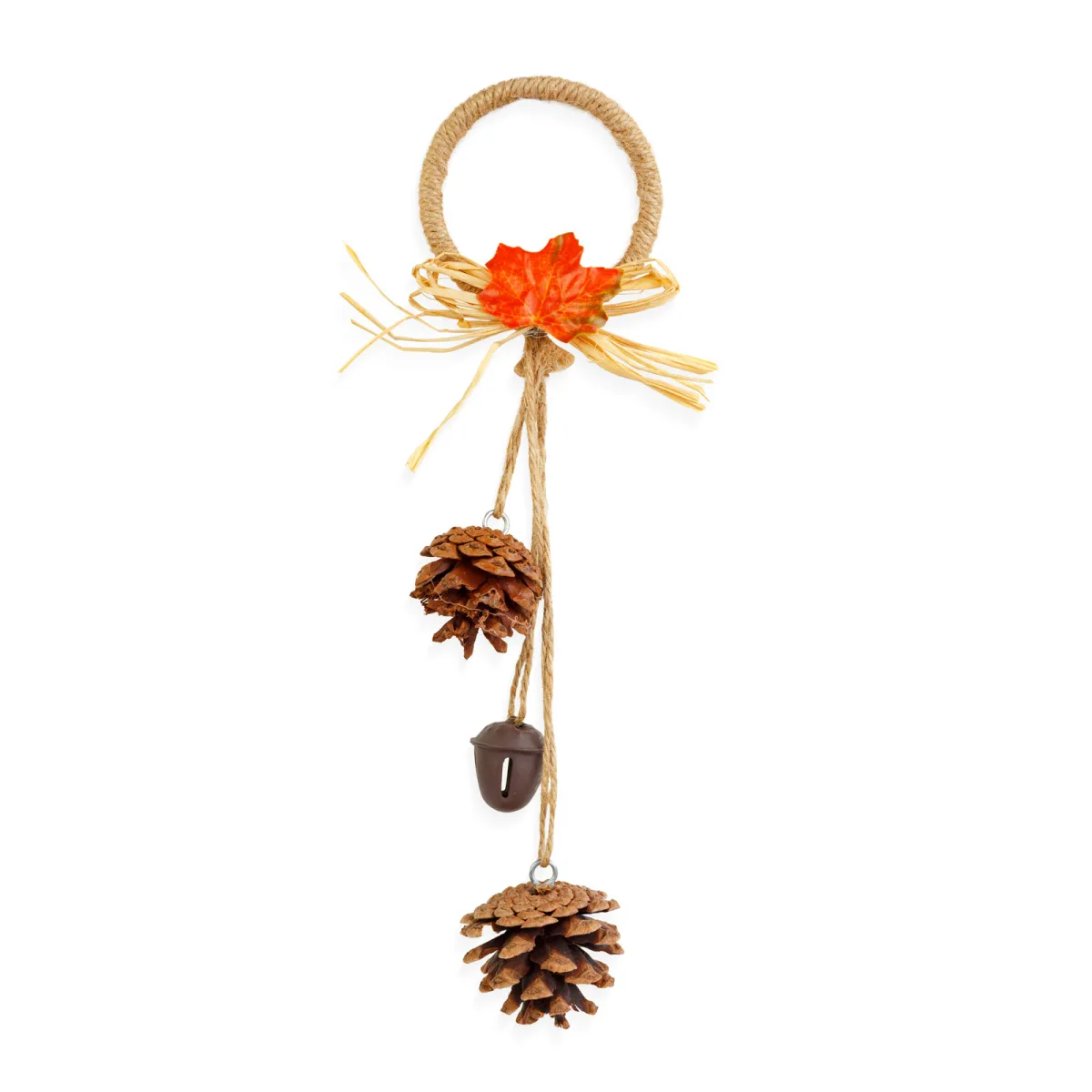 Coronita usa, 30.5 cm, decor cu conuri si frunze, clopotel inclus - imagine 3