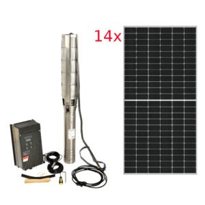 Progarden Pachet Aqua SOLAR 4053 pompa submersibila, 3″, solar, 3000W/300V, MPPT, 660L/min, 45m, multietajata apa curata + 14 x SP460M-72H Panou fotovoltaic