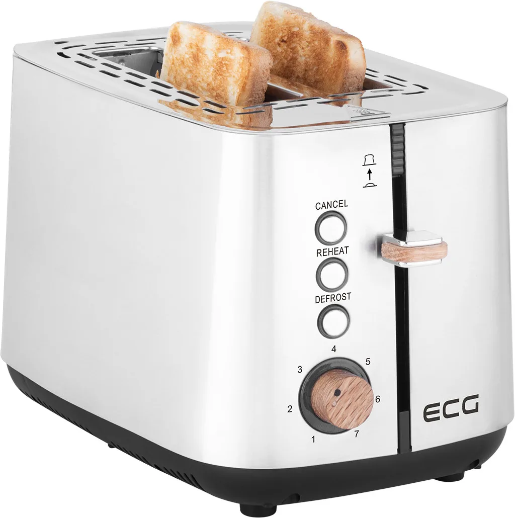 Prajitor de paine ECG ST 2767 Timber, 925 W, 2 felii, 7 grade de rumenire, otel inoxidabil - imagine 3