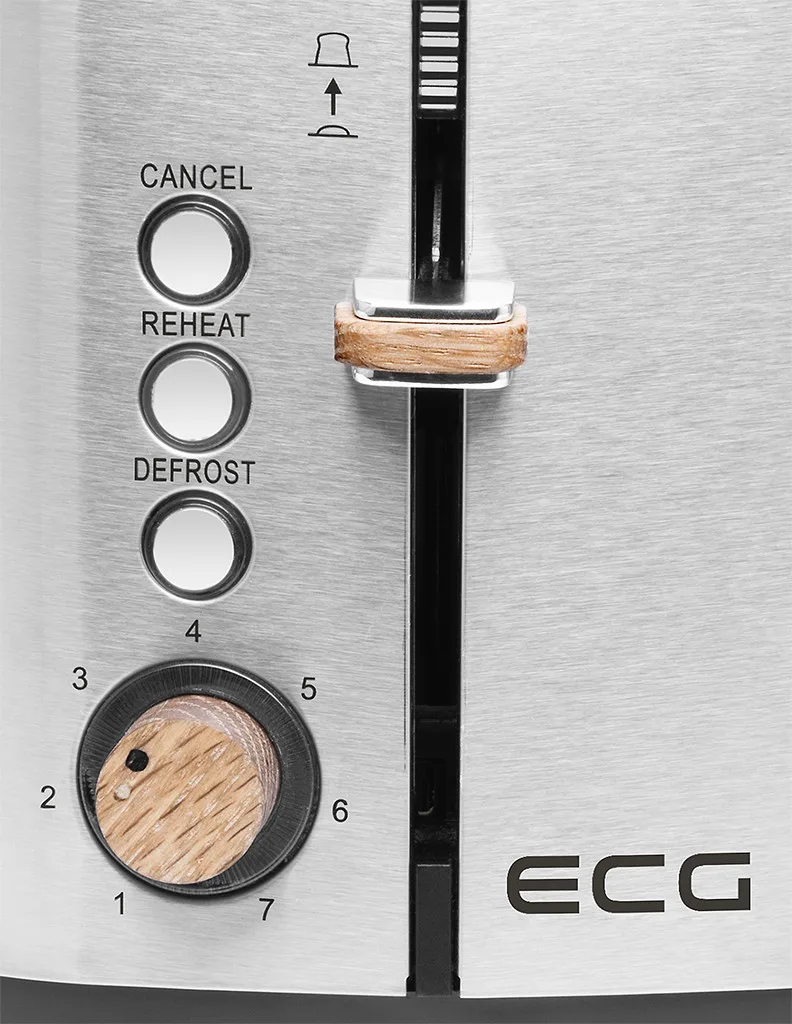 Prajitor de paine ECG ST 2767 Timber, 925 W, 2 felii, 7 grade de rumenire, otel inoxidabil - imagine 6