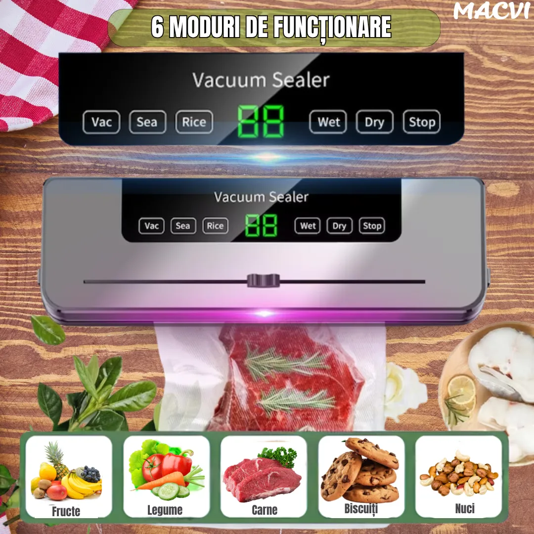 Aparat de vidat Macvi® cu taietor incorporat, sistem compact, mod uscat si umed pentru conservarea alimentelor - imagine 2