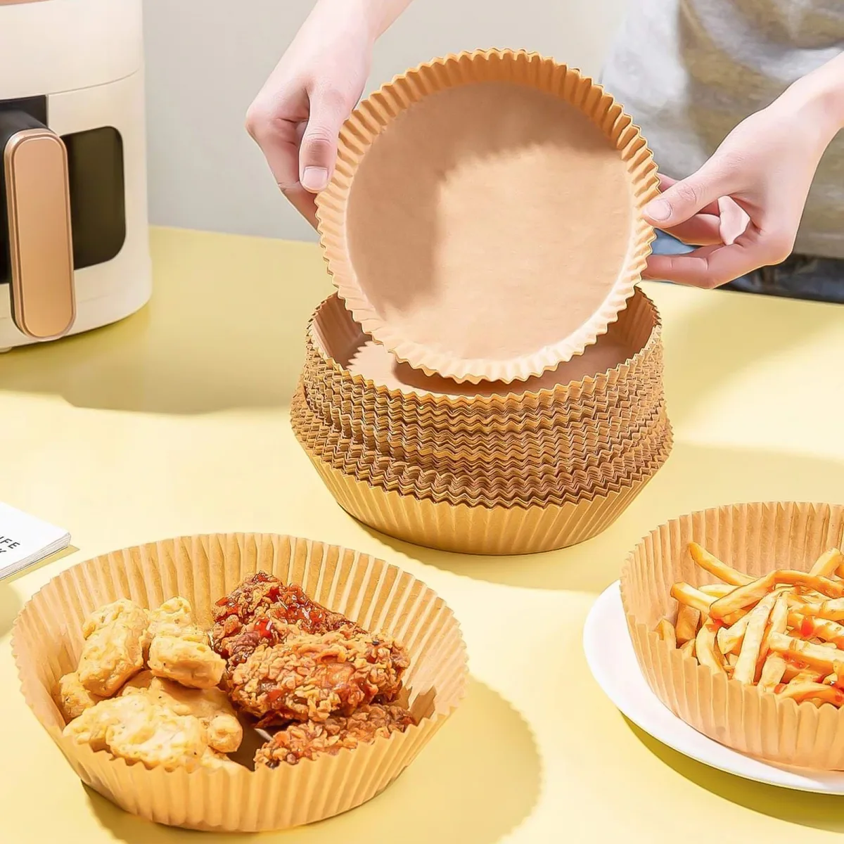 Hartie de copt air fryer rotunda 23 cm, 50 buc, antiaderenta, rezistenta 220°C - imagine 7