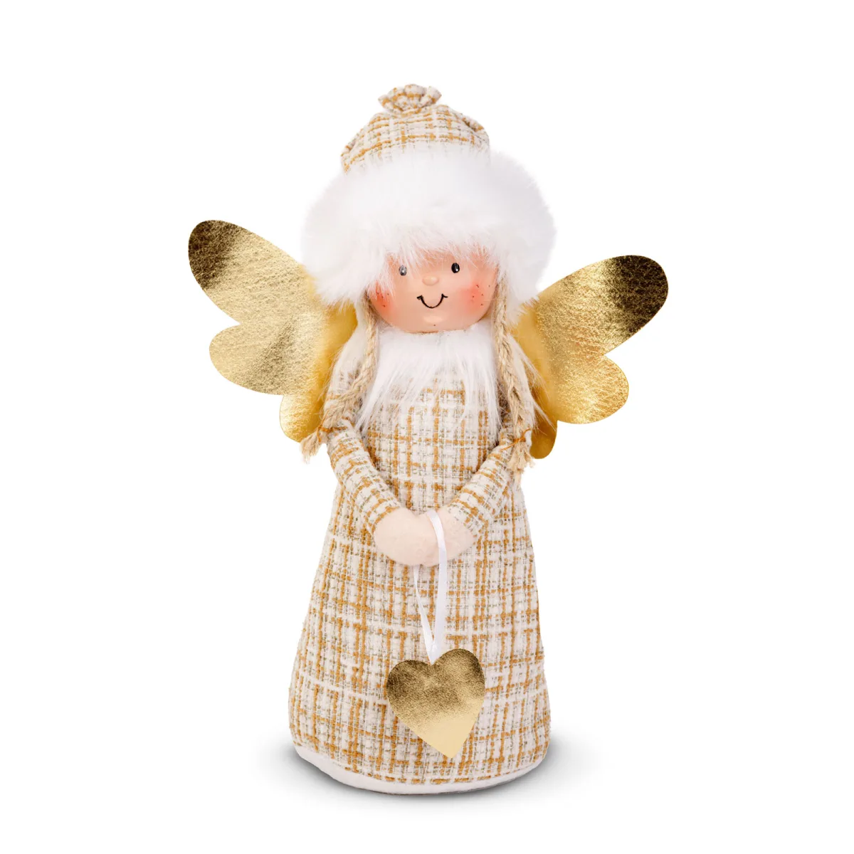 Papusa decorativa, inger Craciun, 30 cm, figurina textila cu fata ceramica - imagine 6