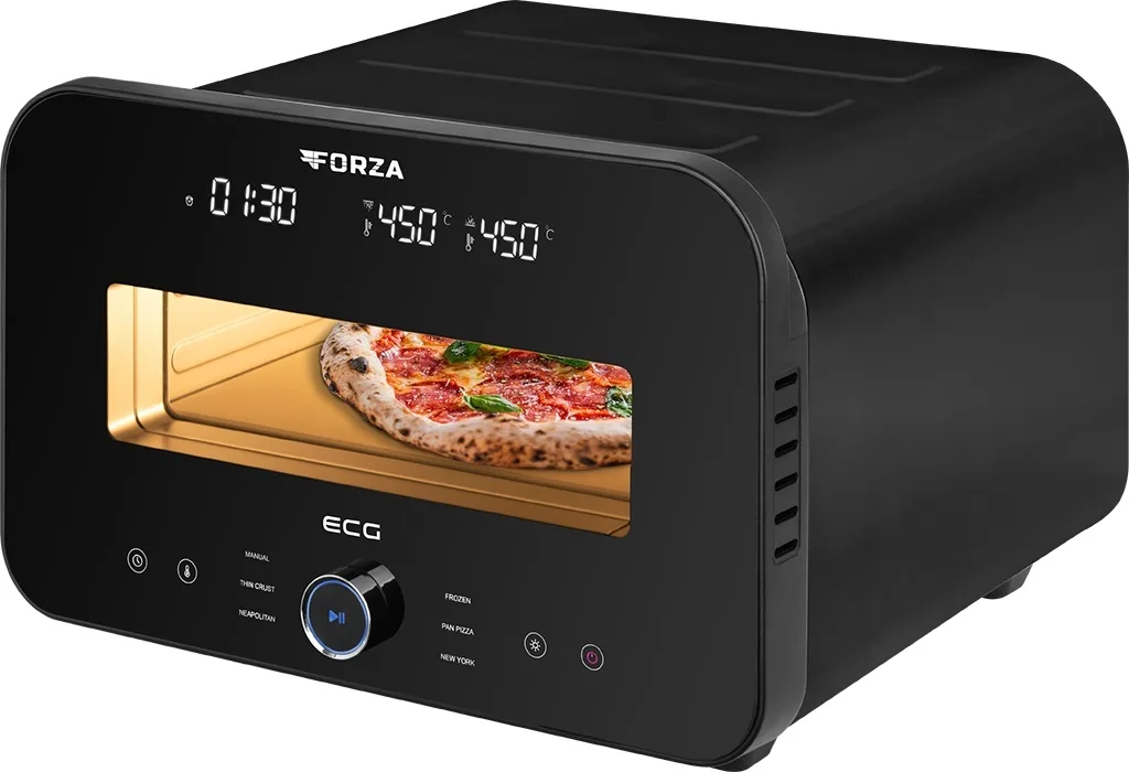 Cuptor electric pentru pizza ECG FORZA 4600 Pizza Nero, 1850W, temperatura maxima 450°C, piatra refractara 32 cm, timer, negru