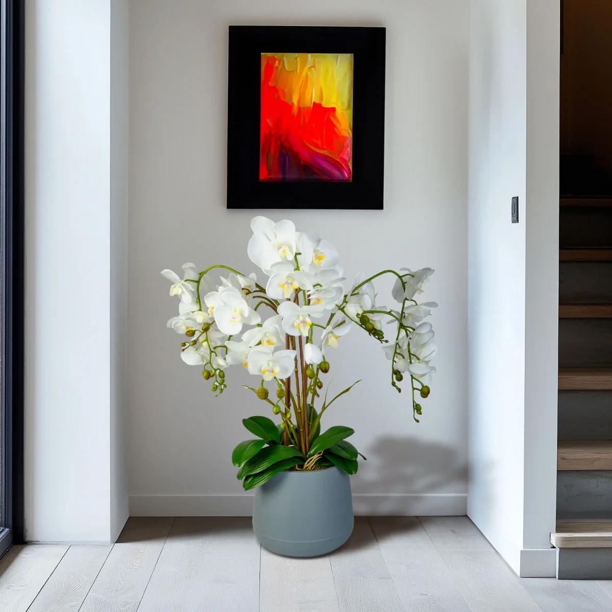 Planta artificiala orhidee alba 83 cm, decor premium realist, pentru casa birou sau evenimente