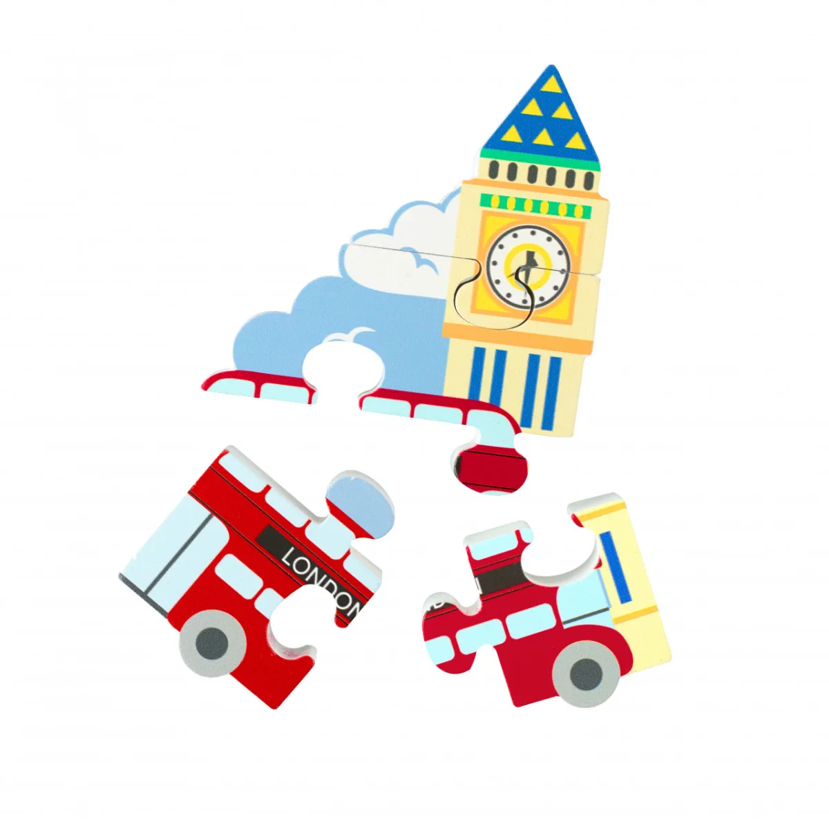 Mini puzzle din lemn autobuzul londonez, Orange Tree Toys - imagine 2