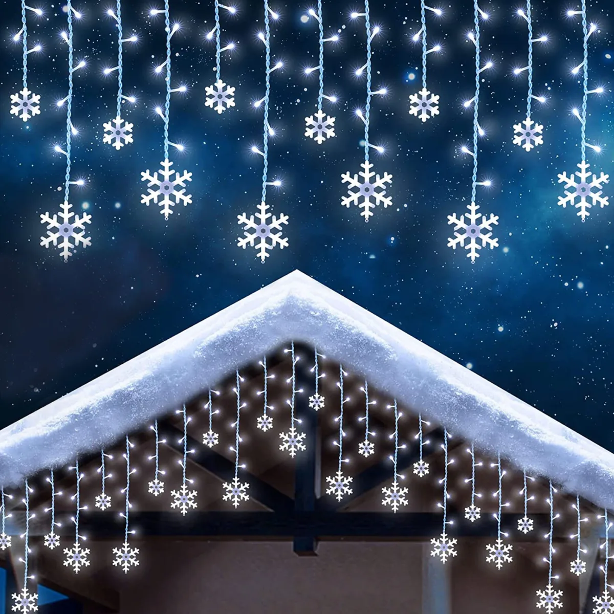 Perdea luminoasa LED, fulgi zapada, 3x0.75m, 224 LED, alb rece IP44 - imagine 3