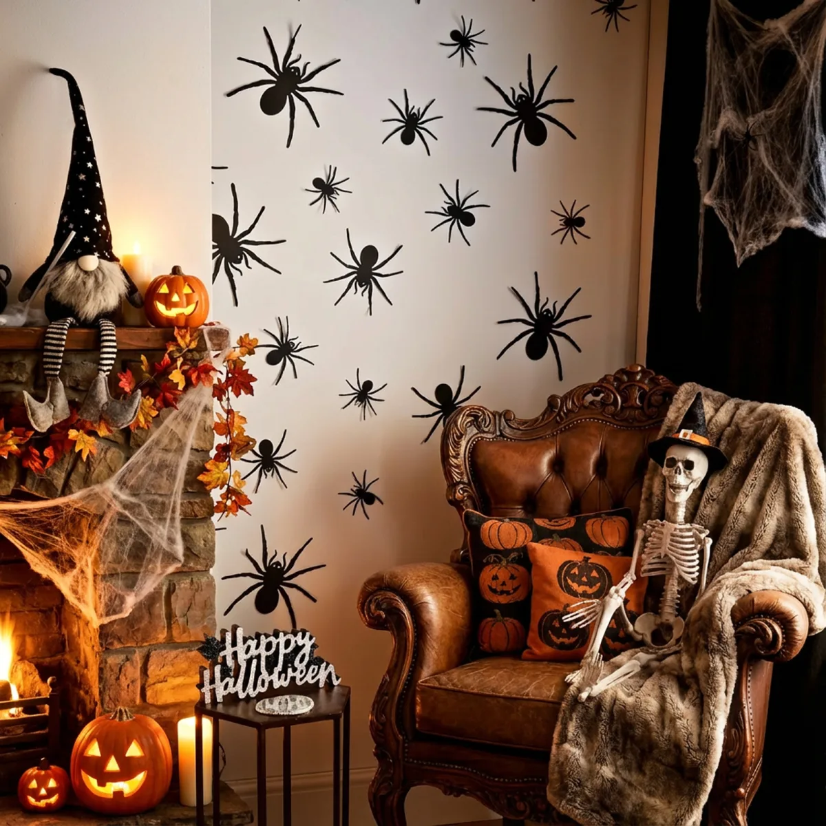 Decor Halloween, set paianjeni, autoadeziv, negru, 30 buc