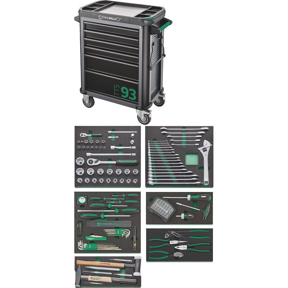 Stahlwille 98830178, Carucior pentru atelier 93/157QR, 6 sertare cu glisiere, blocare centrala si 157 unelte