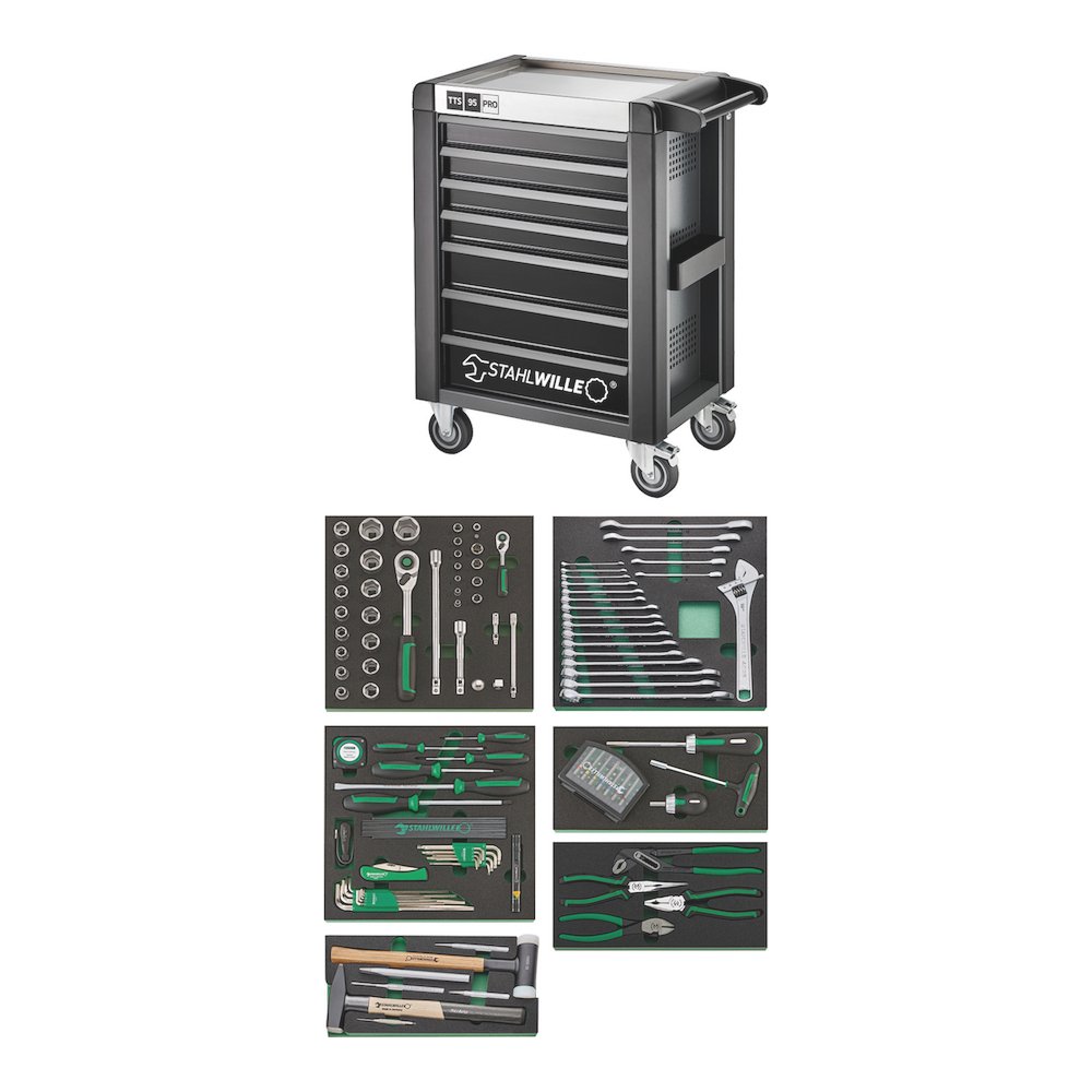 Stahlwille 98830192, Carucior pentru atelier 95/157QR, 7 sertare cu glisiere, inchidere centralizata, 157 unelte, capacitate 750kg