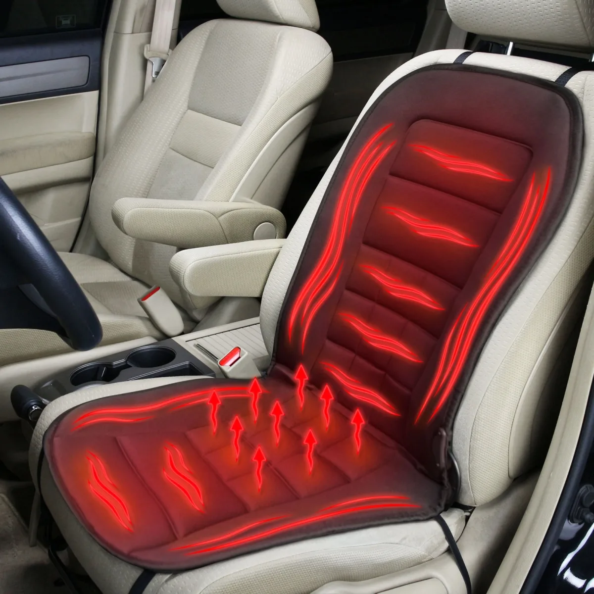 Husa incalzita pentru scaun auto, alimentare 12V la bricheta, intensitate reglabila, negru
