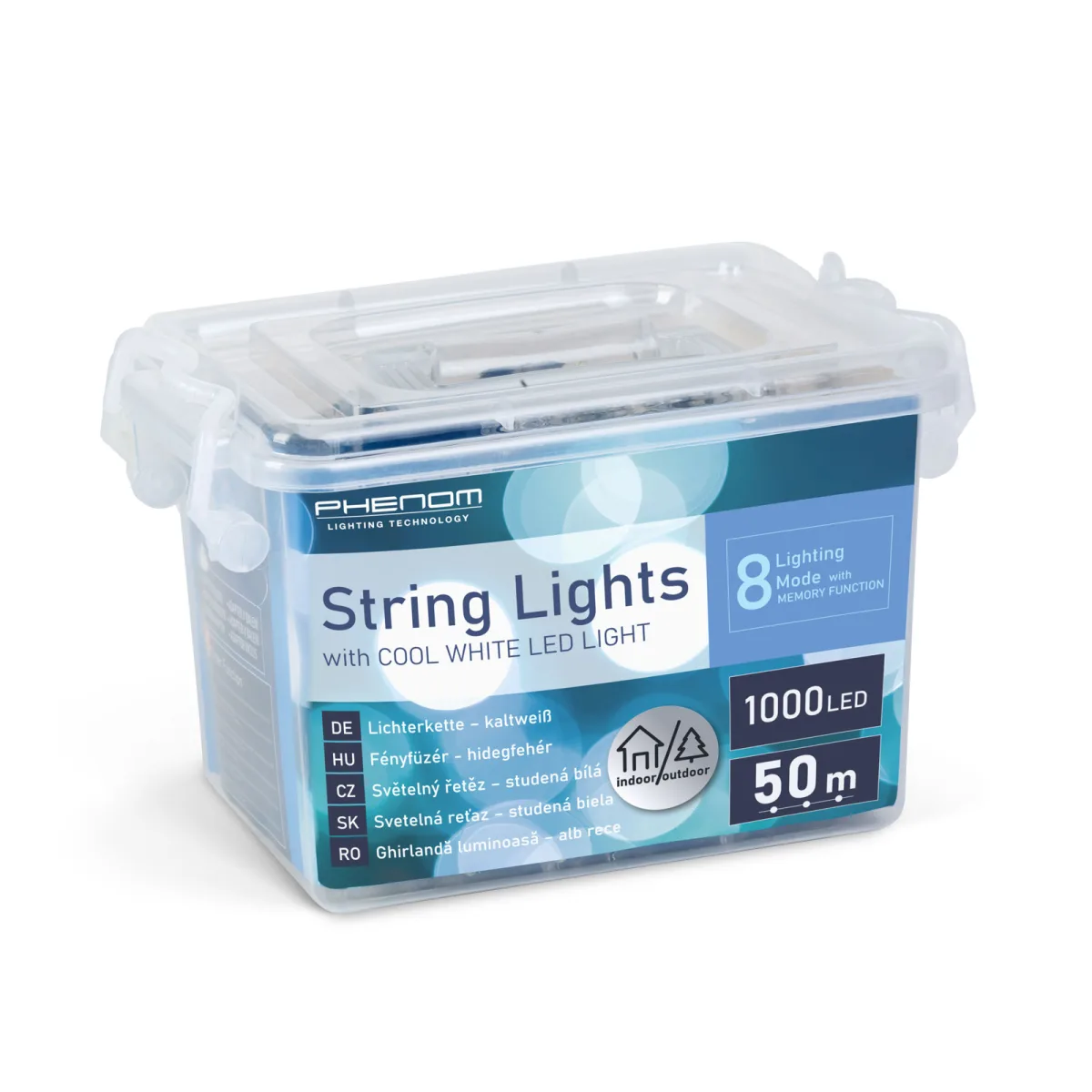 Instalatie de Craciun 50 m, 1000 LED alb rece, 8 jocuri lumini, timer, IP44, cablu transparent - imagine 6