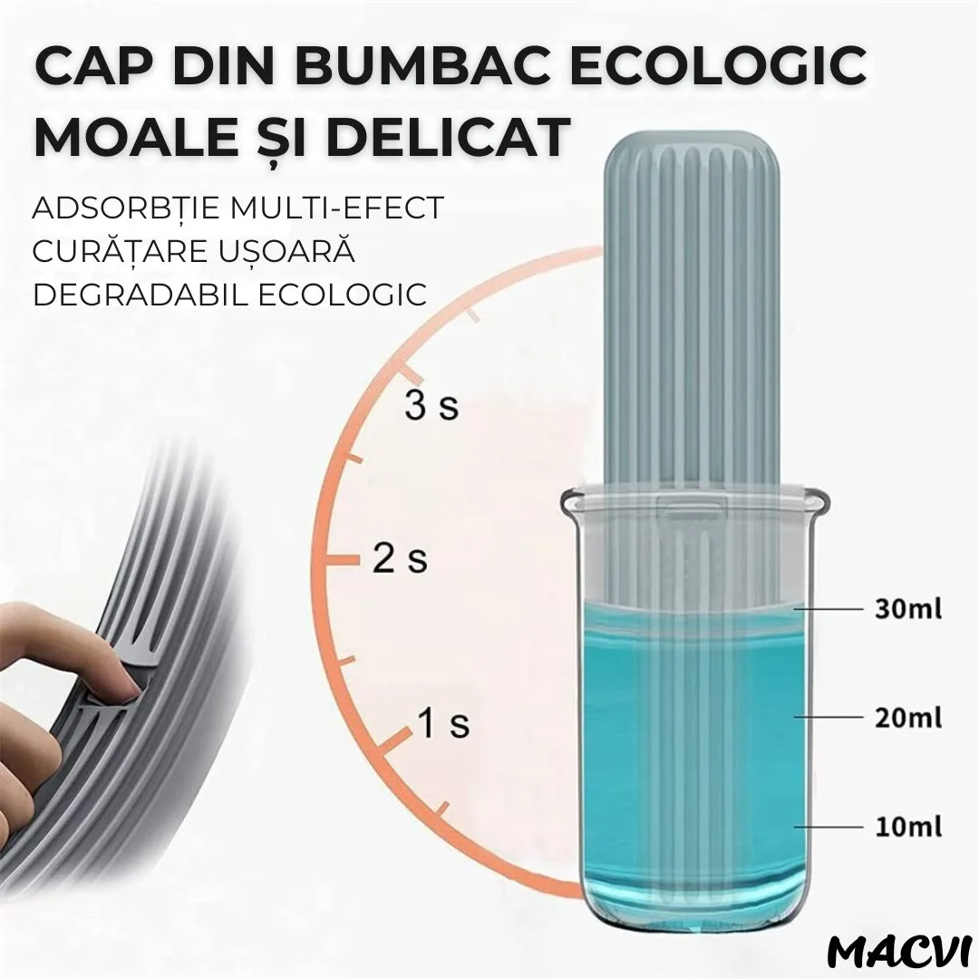 Mini Mop Macvi® pentru Curatarea Suprafetelor si Geamurilor, Sistem de Storcere Buretel, Rotativ, Portabil, 29 cm, Alb - imagine 2