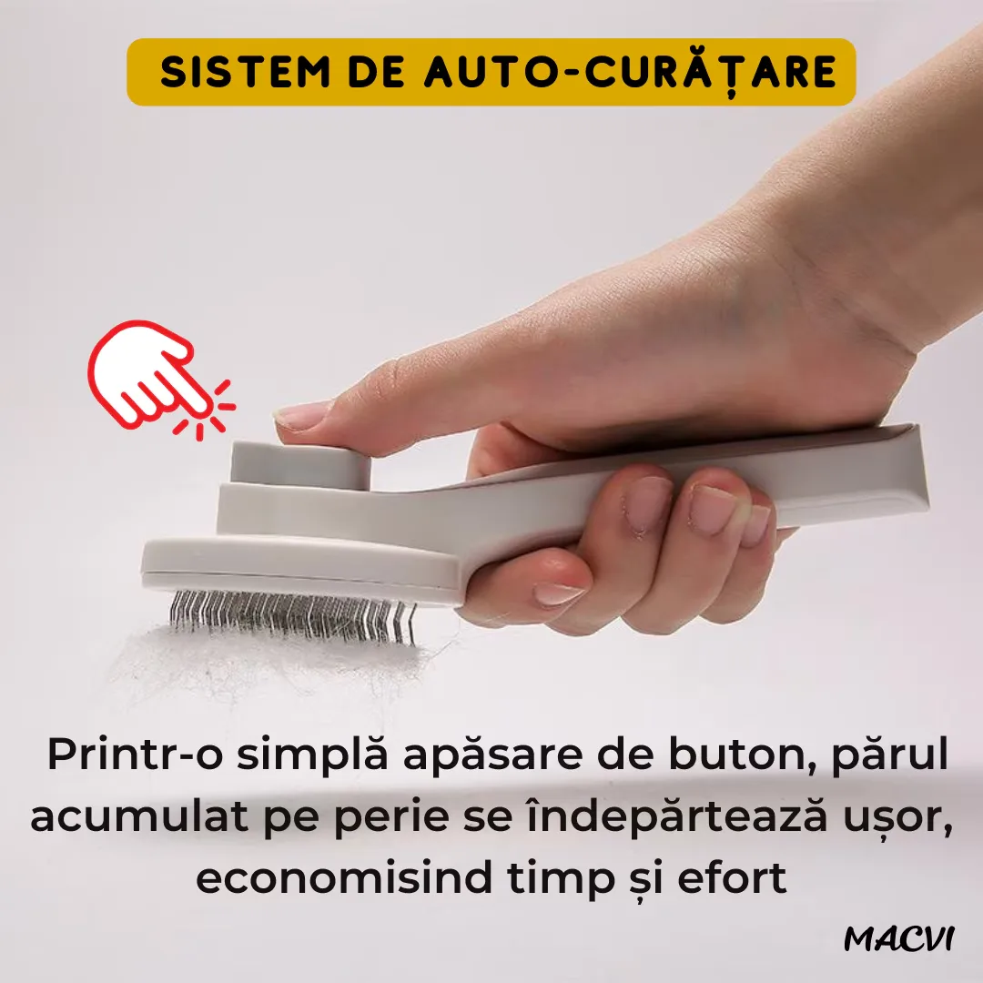 Perie auto-curatare Macvi® pentru caini si pisici, indeparteaza parul mort si incalcit, masaj pentru circulatie, tepi din otel inoxidabil, maner ergonomic - imagine 4