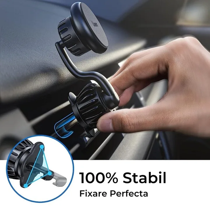 Suport auto magnetic Macvi®, rotire 360°, prindere ventilatie, magneti N52, compatibil telefon, tableta, ABS premium, aluminiu, negru 6.5x4.9x3.6 cm - imagine 2