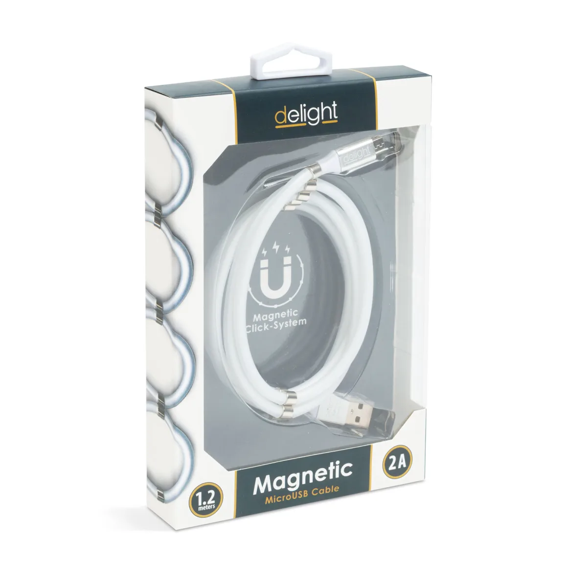 Cablu MicroUSB magnetic 1.2m incarcare si transfer date 2A cu 10 magneti, alb - imagine 3