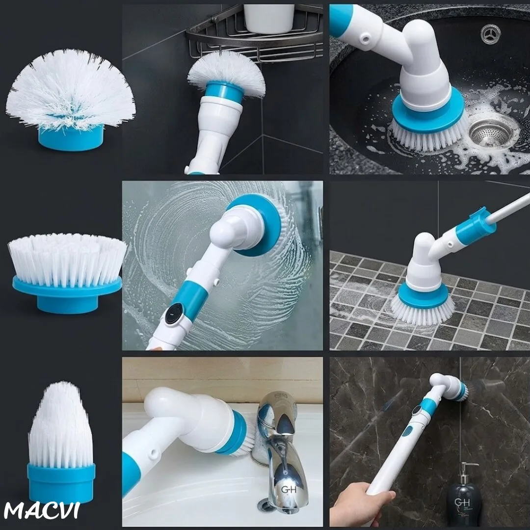 Perie Electrica de Curatare Macvi® cu 3 Capete Intersanjabile, 300 RPM, Acumulator Reincarcabil, Maner Telescopic - Ideala pentru Gresie, Faianta, Cada, Dus - imagine 5