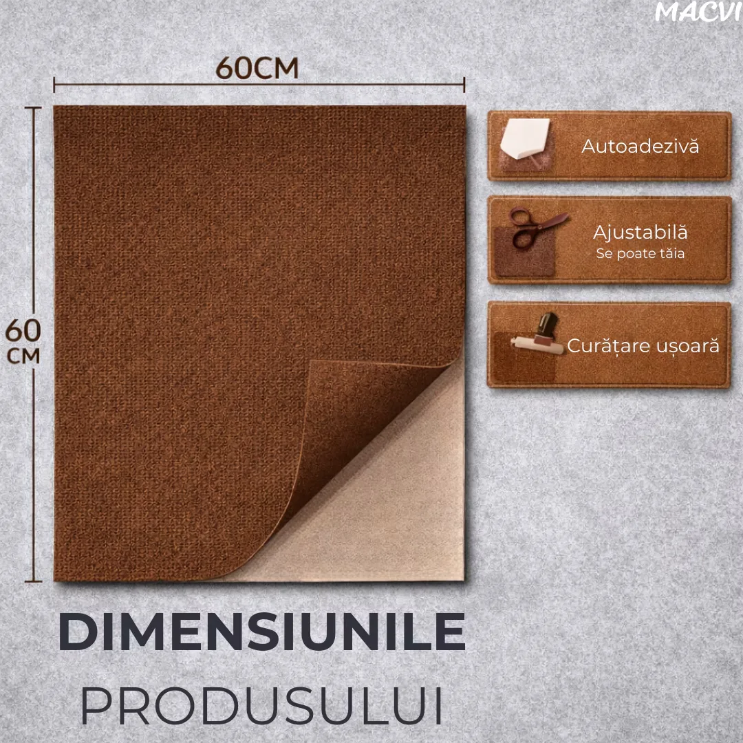 Mocheta scari Macvi® dale autoadezive 60x60 cm, 1 buc. mocheta textila, ajustabila, montaj rapid fara unelte, curatare usoara, potrivita pentru scari, camera copiilor, dressing, aplicare rapida - imagine 2