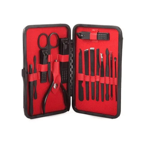 Set manichiura pedichiura Macvi® 15 piese din inox cu husa din piele ecologica si interior de velur sintetic rosu pentru ingrijirea completa a unghiilor - imagine 4