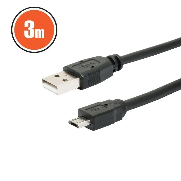 Cablu USB 2.0 A la micro USB B, 3m, negru, incarcare si transfer date