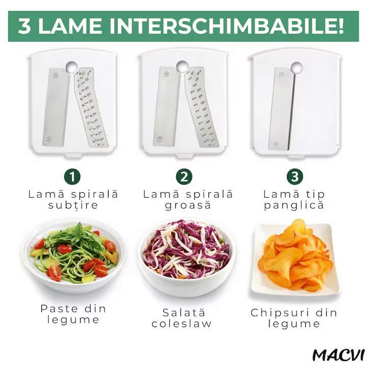 Razatoare Multifunctionala Macvi® din Plastic si Metal cu Lame din Otel Inoxidabil, Pentru Legume, Fructe si Branza - imagine 4