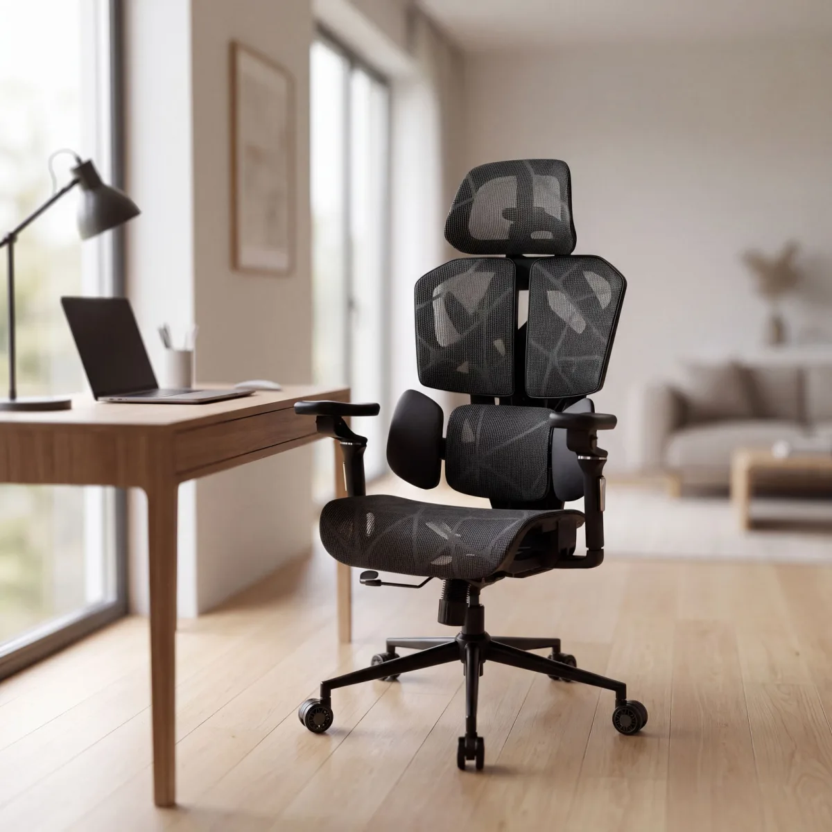 Scaun birou ergonomic TitanMesh Pro, spatar mesh, cotiere 5D, perne laterale, negru, 110 kg - imagine 3