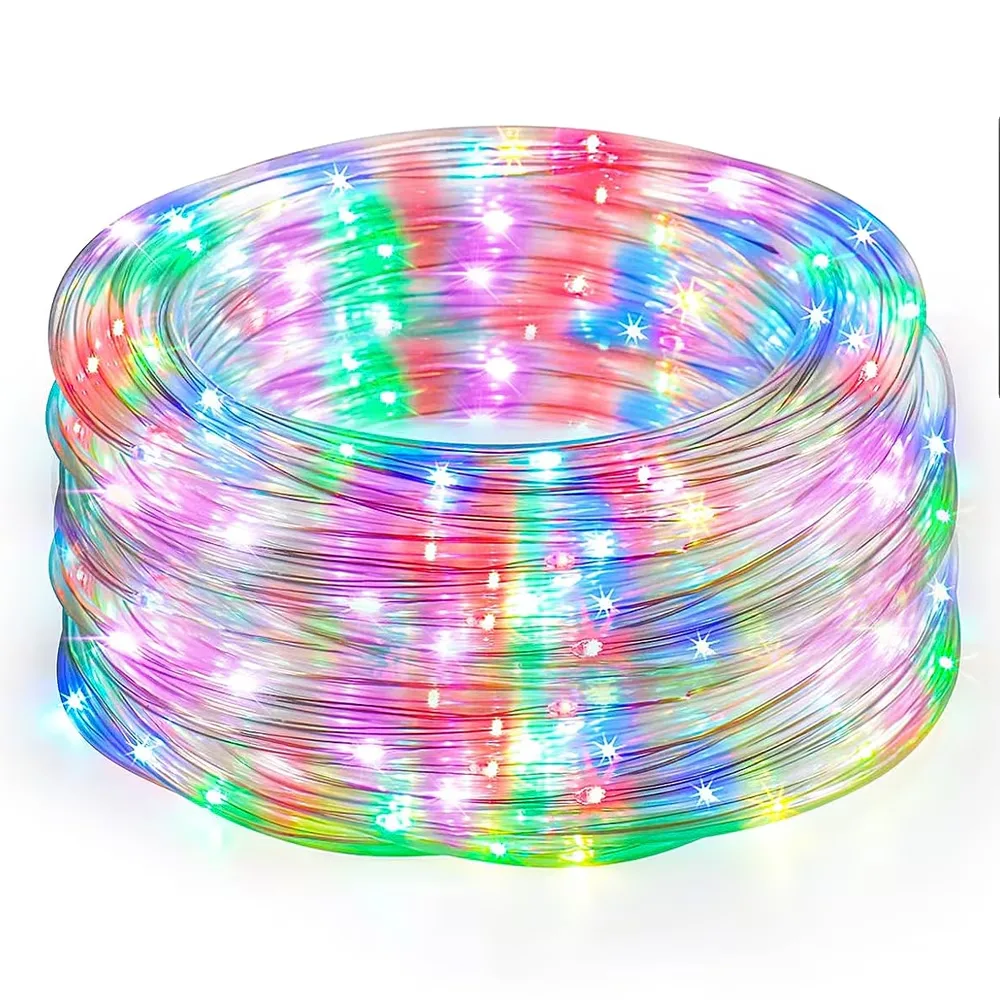 Instalatie de Craciun Tip Furtun Teno®, 10 m, 8 jocuri de lumini, alimentare la priza, transparenta, interior/exterior, rezistenta la apa, multicolor