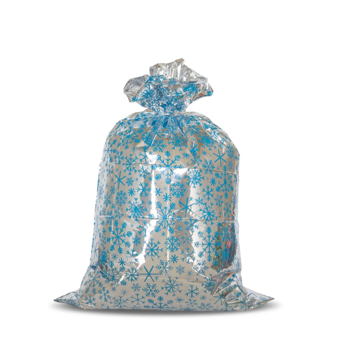 Sac Craciun, extra mare, 78x120 cm, folie rezistenta, model fulgi zapada - imagine 2