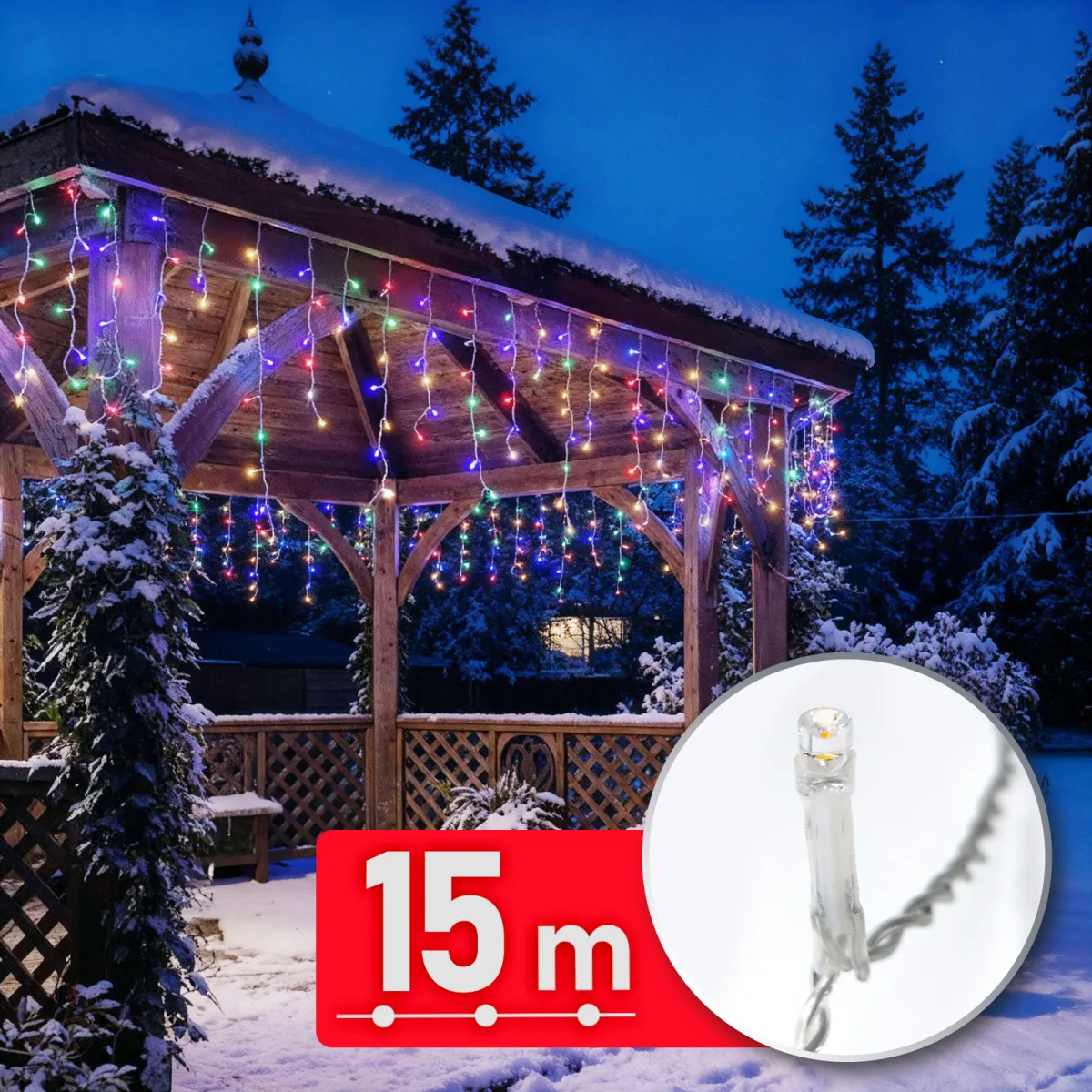 Ghirlanda luminoasa, 15 m,  600 LED,  220–240 V,  6 W, cablu transparent