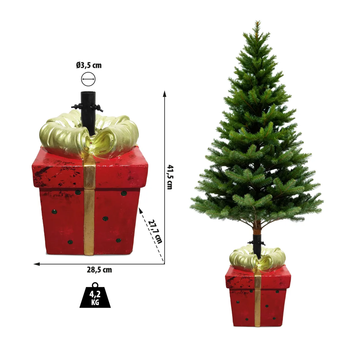 Suport brad Craciun tip cadou 41,5 cm, baza stabila din piatra artificiala - imagine 3