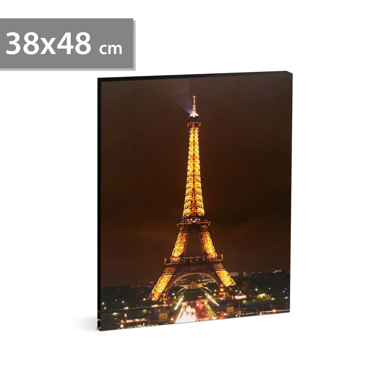 Tablou LED Turnul Eiffel 48 x 38 cm, decor perete cu lumina alb cald, baterii 2 x AA