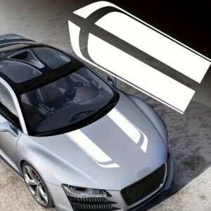 Set 2 stickere autoadezive Tuning, model „Hood Stripes V1”, dimensiune 85 x 12 cm, culoare Alba