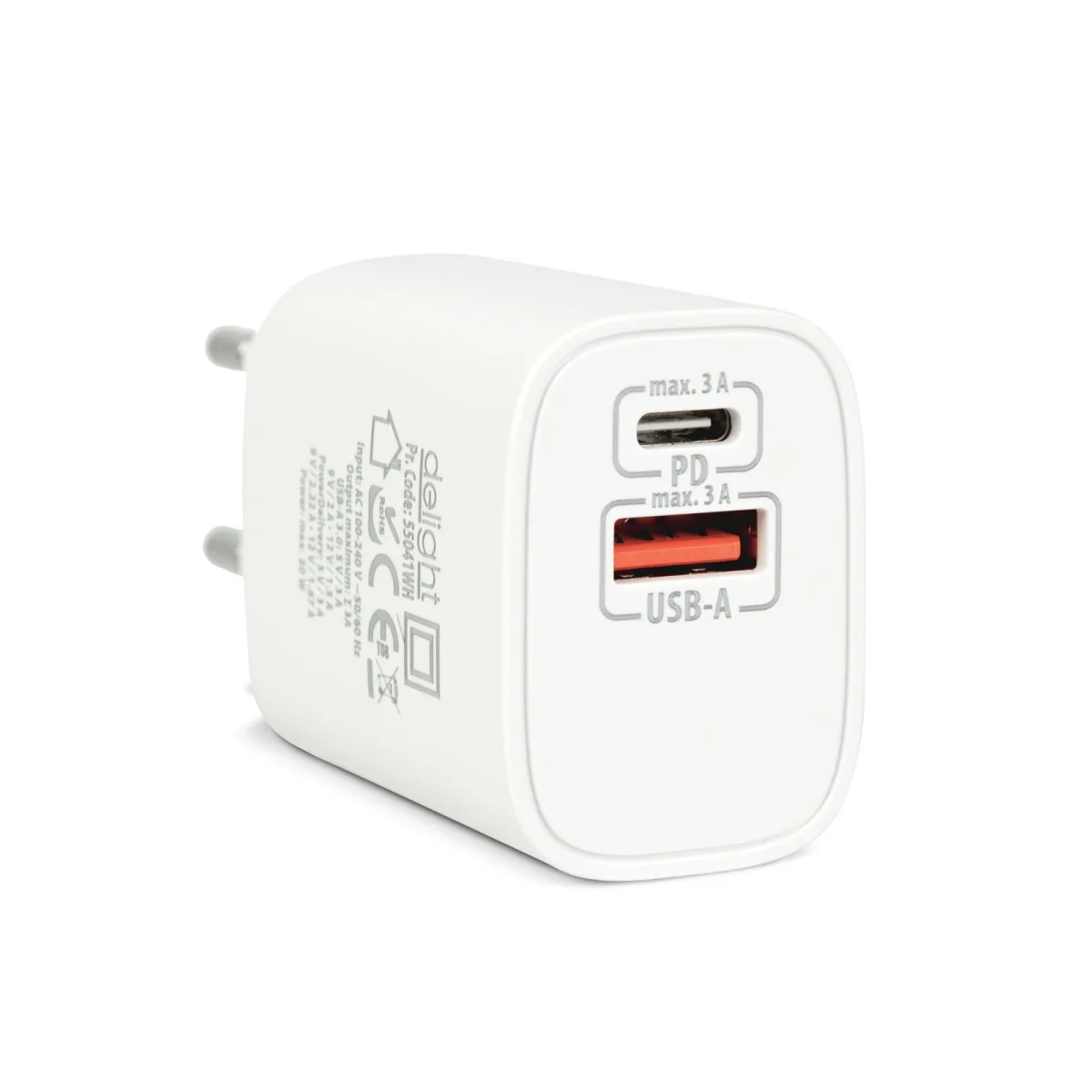 Incarcator priza USB si USB C PD 20W adaptor fast charge universal Quick Charge alb