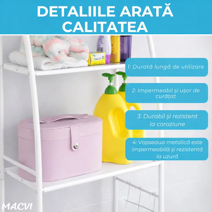 Organizator Multifunctional Macvi® pentru Baie, Toaleta sau Masina de Spalat, Suport pentru Detergenti, Prosoape si Accesorii de Igiena, Design Compact si Montare Rapida - imagine 4