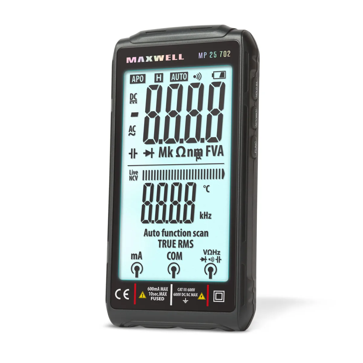 Multimetru digital automat 4.2 inch FullScreen, Type C, detectie tensiune, AC DC, negru/ rosu