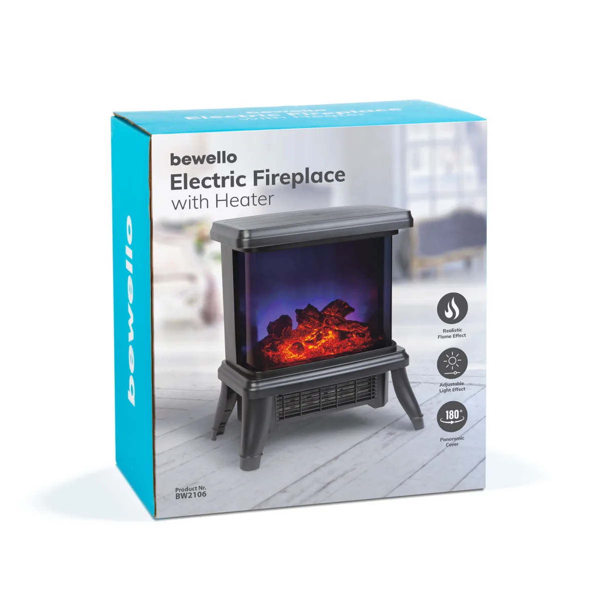 Semineu electric decorativ, LED, radiator 1000-1500W, termostat, negru - imagine 6