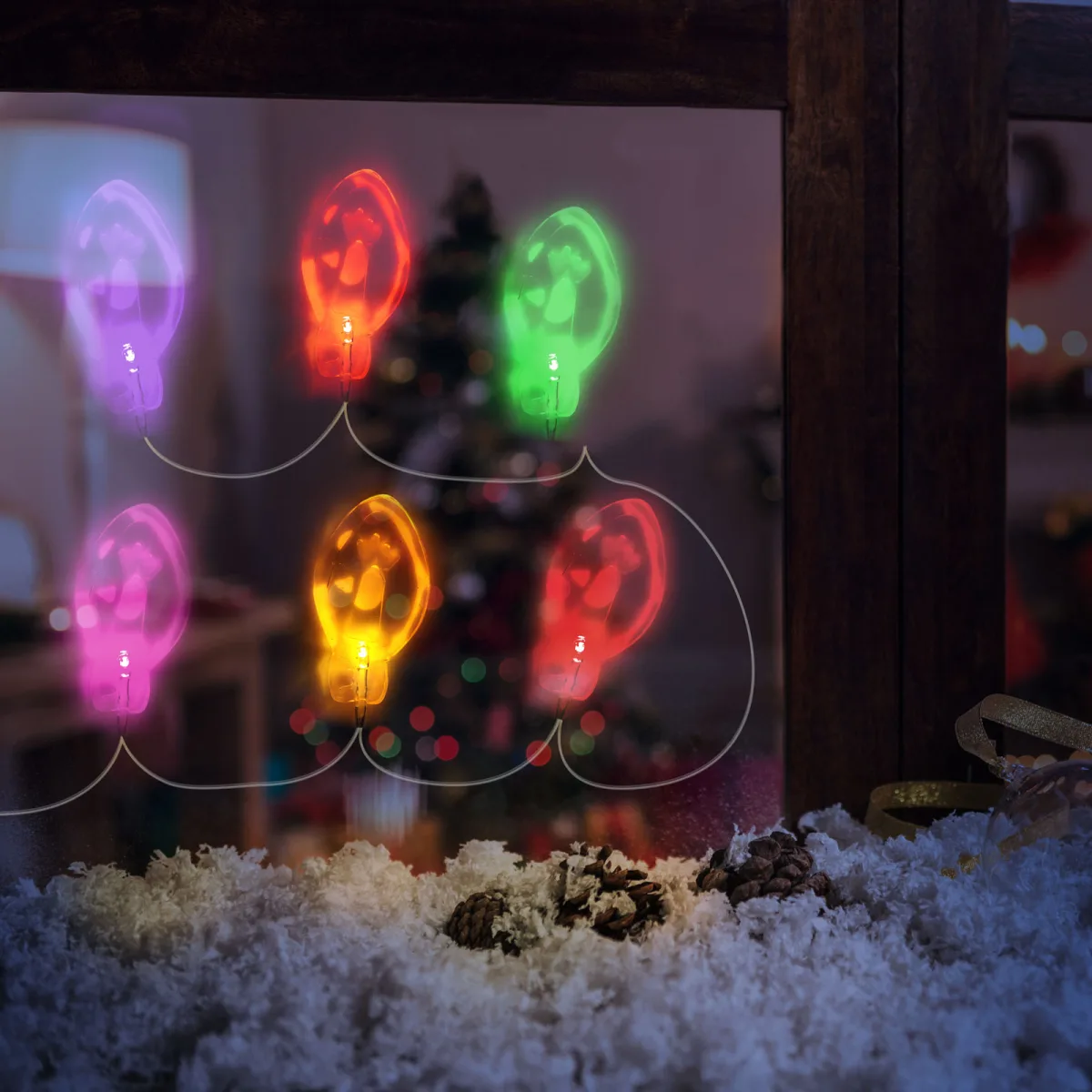 Instalatie LED Craciun cu stickere gel 6 LED, decor geam si frigider, lumina alb cald