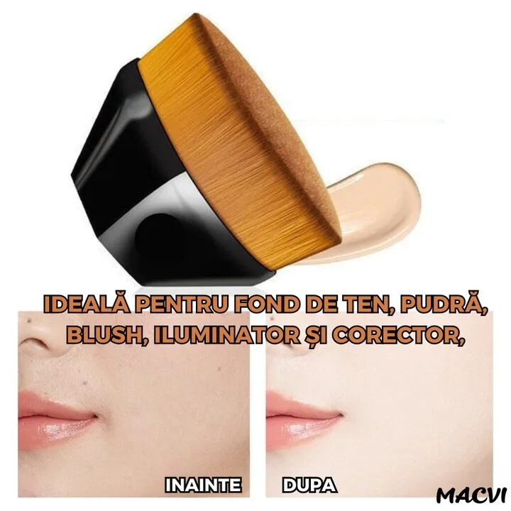 Pensula Machiaj Macvi® pentru Fond de Ten, Ultra Soft, Design Ergonomic, Negru - imagine 2