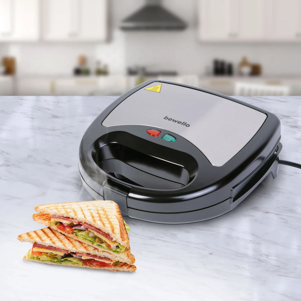 Sandwich maker 3 in 1 800W, aparat sandwich waffle grill, placi interschimbabile, antiaderent, negru argintiu