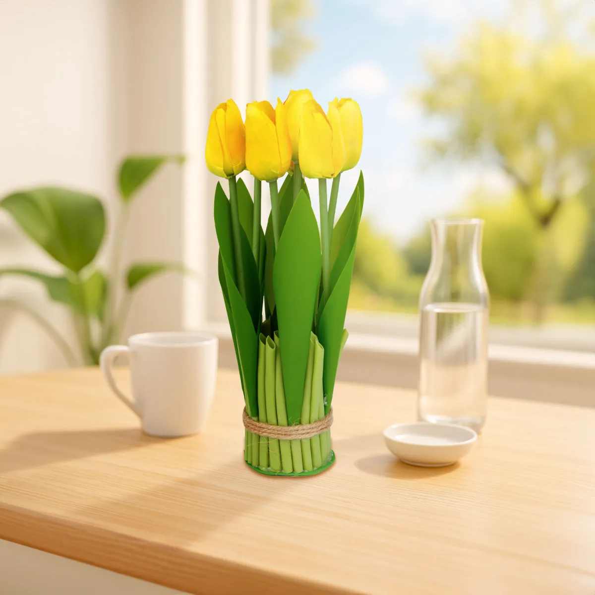 Decor plastic - lalele - galben - 26 x 6.5 cm