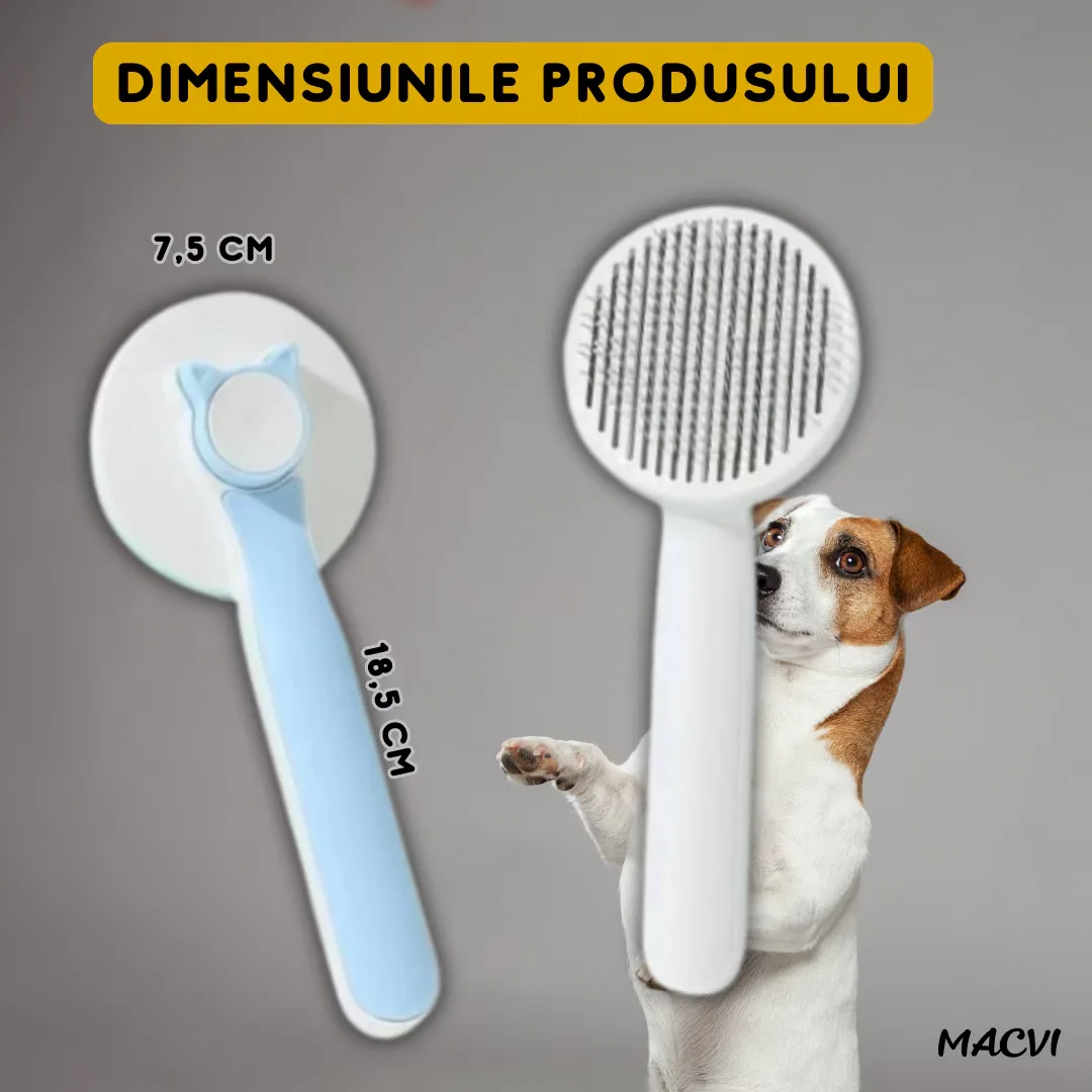 Perie auto-curatare Macvi® pentru caini si pisici, indeparteaza parul mort si incalcit, masaj pentru circulatie, tepi din otel inoxidabil, maner ergonomic - imagine 5