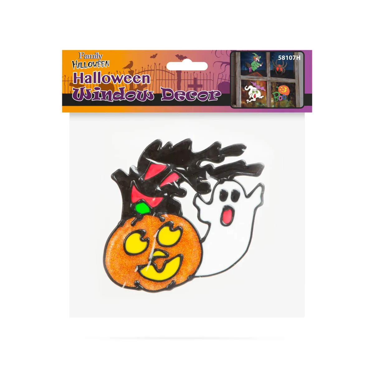 Autocolant Halloween dovleac si stafie, reutilizabil, 15x13 cm, decor fereastra fara adeziv - imagine 2